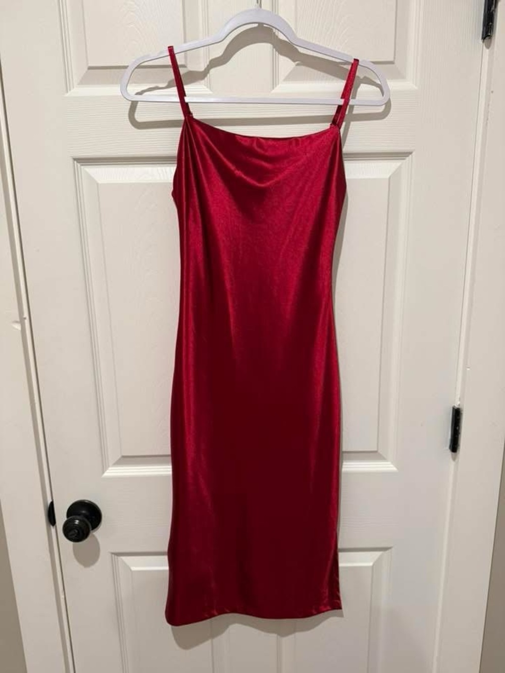 Red Slip Midi Dress with Cowl Neck
